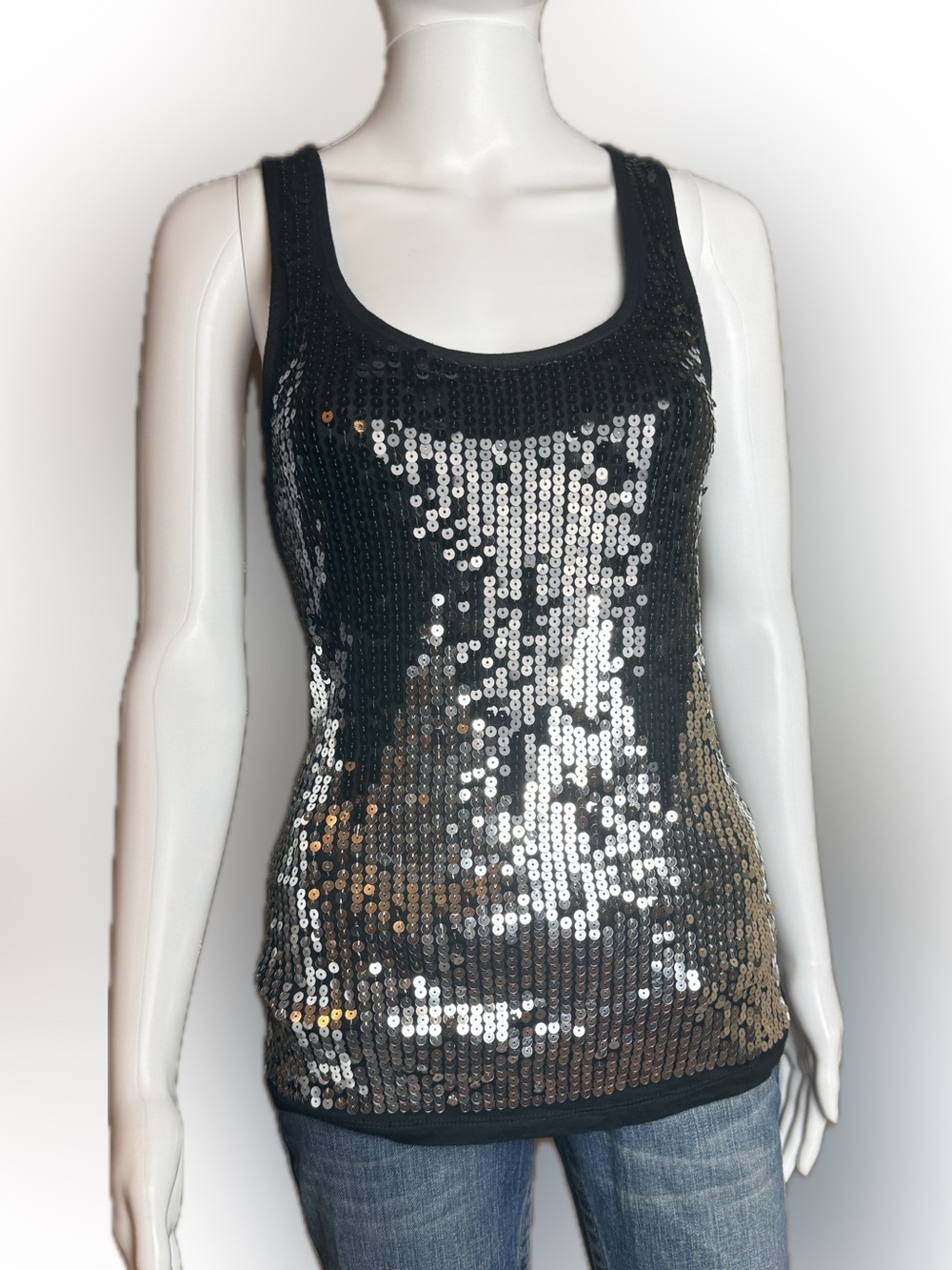 Black & Silver Sequin Tank Top Sz. S